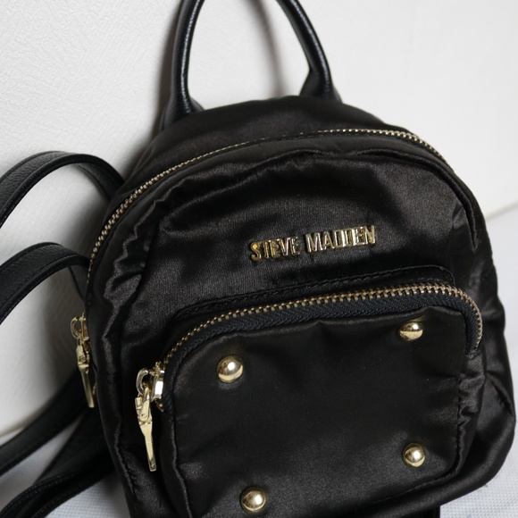 Steve Madden Black Satin Mini Backpack Bag - Picture 2 of 5